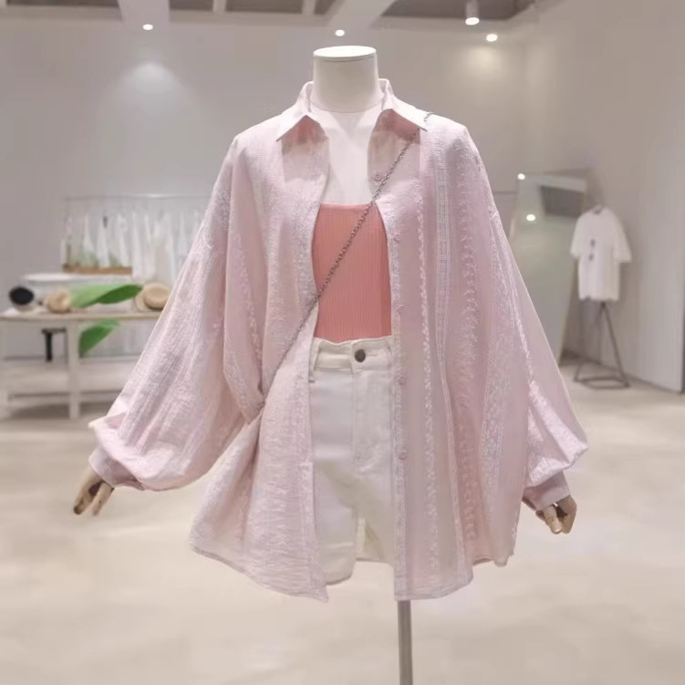 Tencel Cotton Textured Sun-Protective Shirt for Women, Summer Loose Casual Slightly Sheer Long-Sleeve Shirt Jacket Top for Petite Sizes