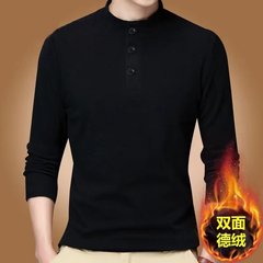 Double-sided velvet German velvet stand-up collar thickened long-sleeved T-shirt men's solid color autumn and winter warm bottoming shirt Korean style autumn clothes