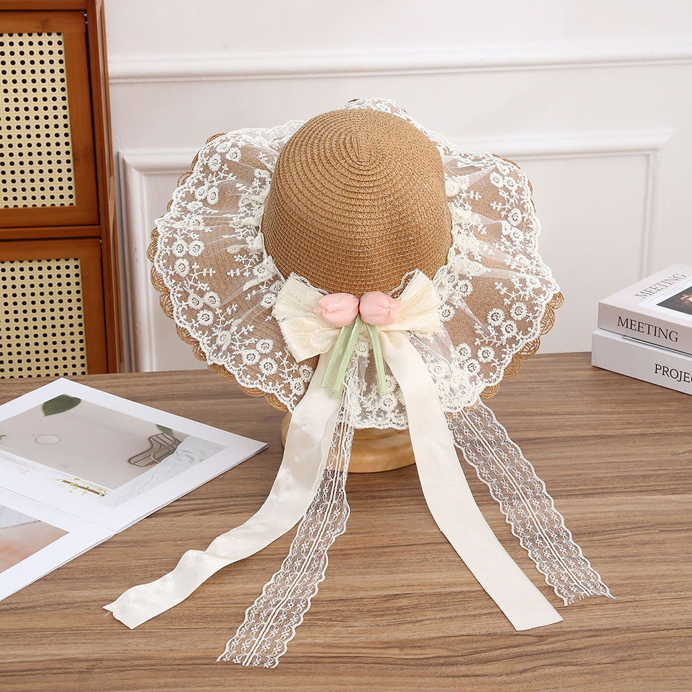 Sombrero de paja con lazo – estilo veraniego, ala ancha, para playa o vacaciones al aire libre