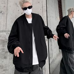 2025新型ジャケット男性春秋トレンドレトロファッションカジュアルゆるい純色飛行野球服コート