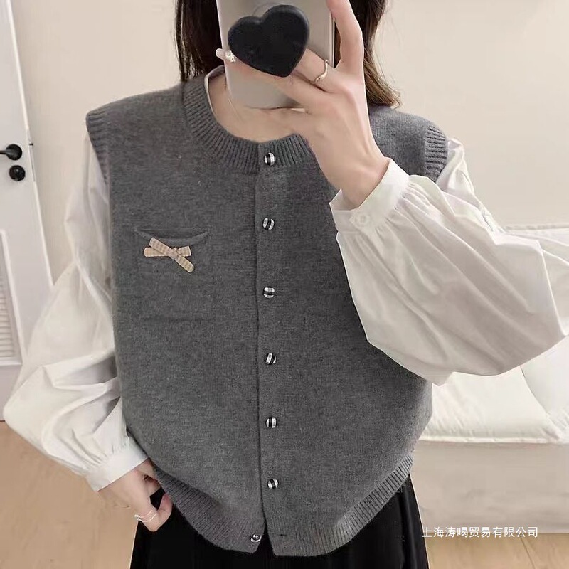 Spring Cardigan Round Neck Sweater Vest Knitted Vest 2025 Sleeveless Spring and Autumn New Sweet Top Loose Jacket