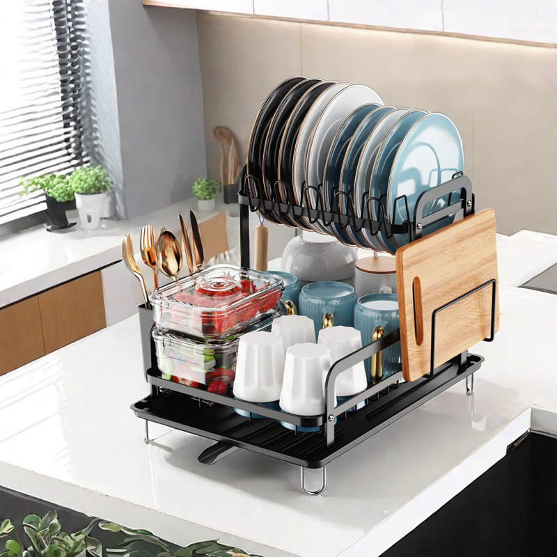2203 cocina en casa estante de drenaje de doble capa estante de tabla de cortar multifuncional nueva bandeja de agua desmontable moderno simple tazón y plato