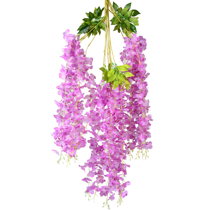 Wisteria Artificial Flor Rama en línea celebridad corredor boda colgante techo flor decorativa ratán Violeta planta de vid flor artificial