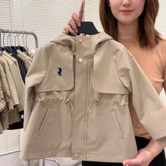 儿童男童女童春秋时尚款经典连帽长袖外套纯色收腰大衣秋季新款