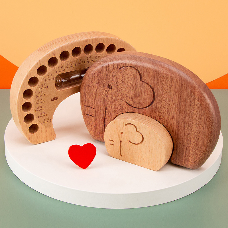Casa de caja de dientes de leche de elefante de alta calidad, caja de madera creativa para bebés y niños pequeños, dientes de leche de cabello fetal, caja de madera conmemorativa