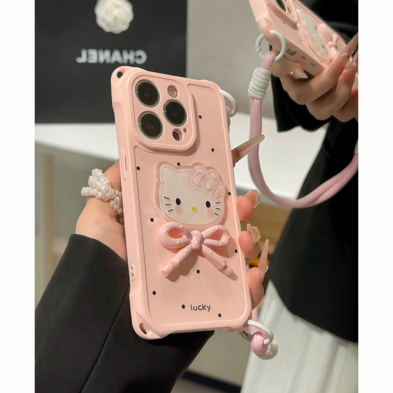适用iPhone16ProMax手机壳粉波点立体kt猫华为oppo小米vivo苹果套|undefined