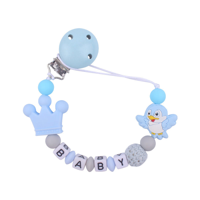 Nuevo bebé suministros de silicona chupete cadena de dibujos animados animal pájaro silicona mordedura pegamento cadena molar cadena anti-gota