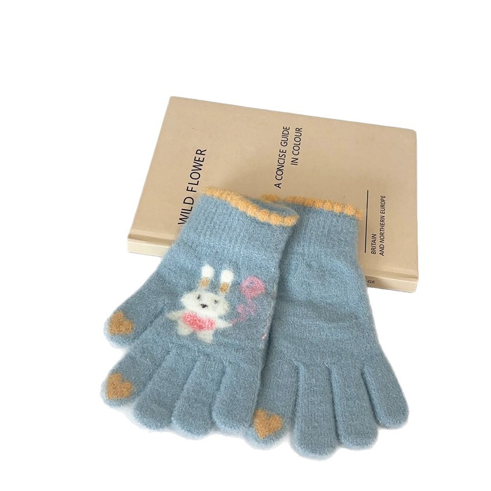 Nuevos globos amor conejo niña guantes de lana otoño e invierno ciclismo anticongelante manos a prueba de frío niños lindos cinco dedos