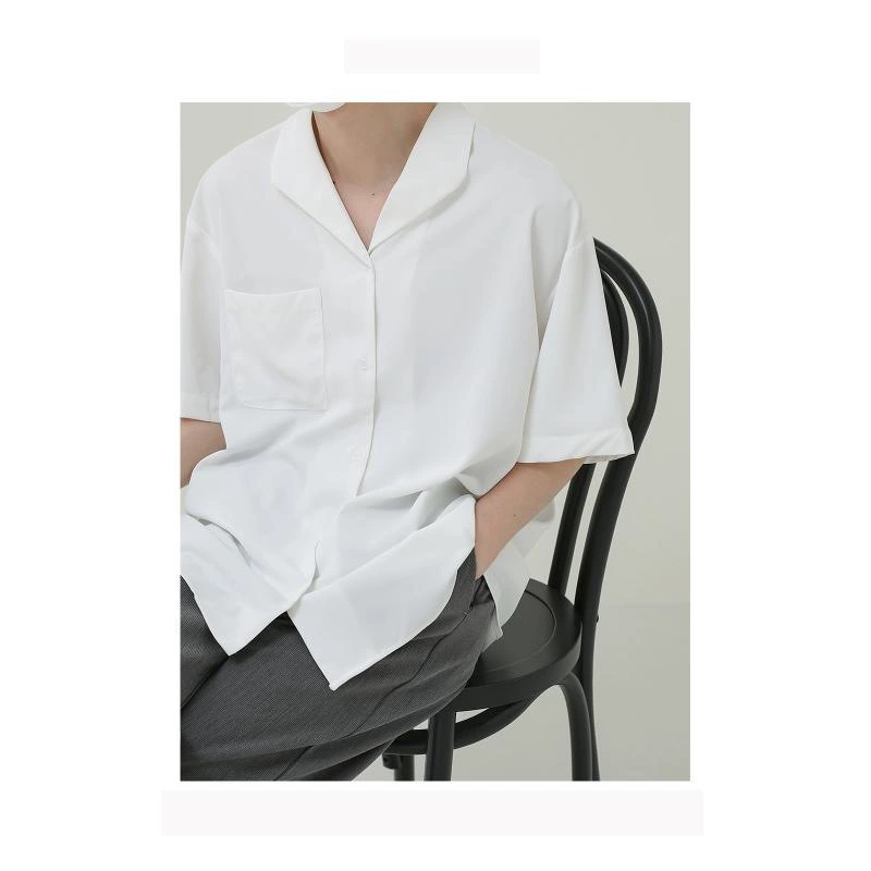 Летний новый сплошной цвет простой дизайн с лацканом с короткими рукавами рубашка мужская свободная холодная ветреная летняя рубашка