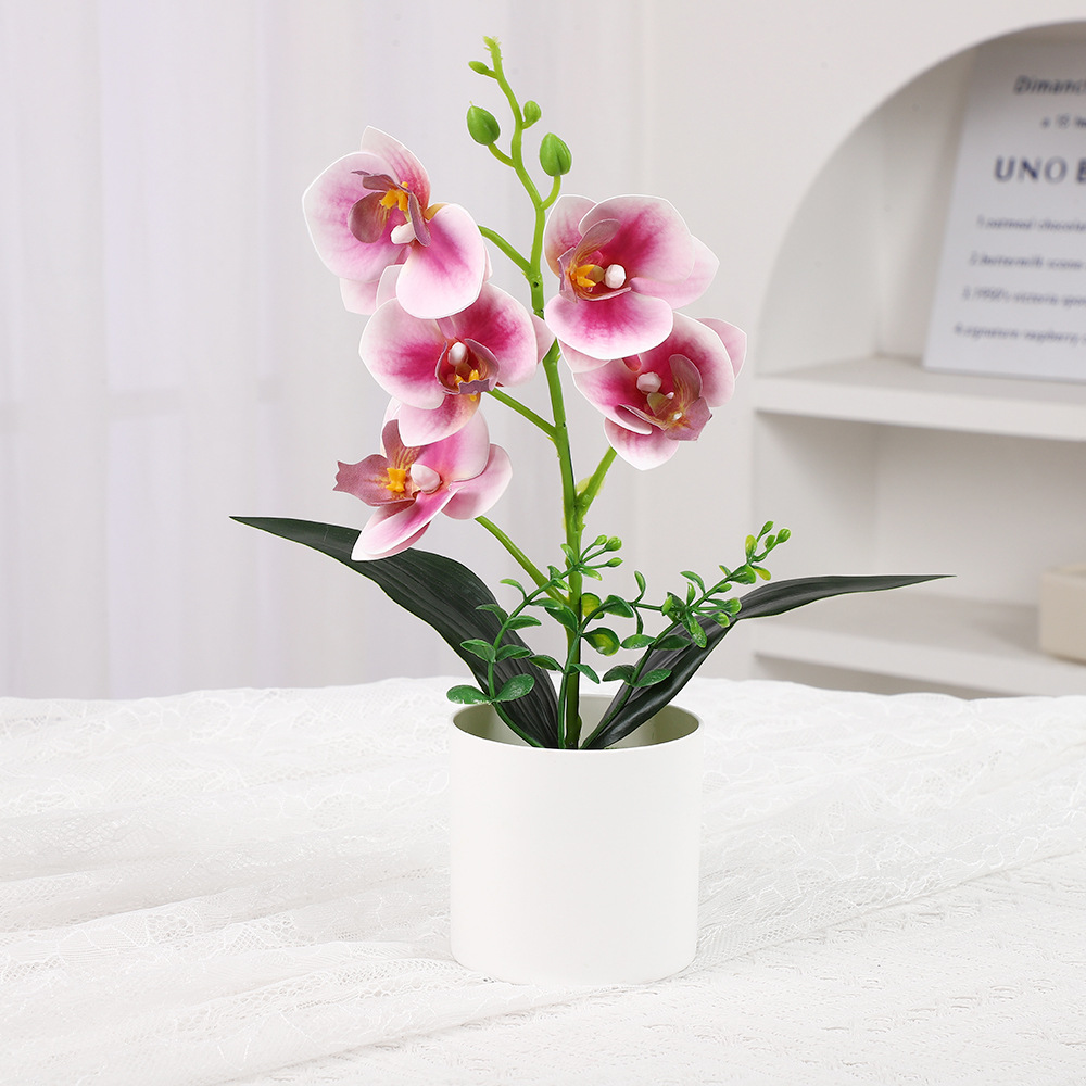 Simulación Phalaenopsis Adornos de escritorio Decoración de plástico para el hogar Accesorios de disparo de flores falsas Simulación de flores en macetas Adornos de oficina image 11
