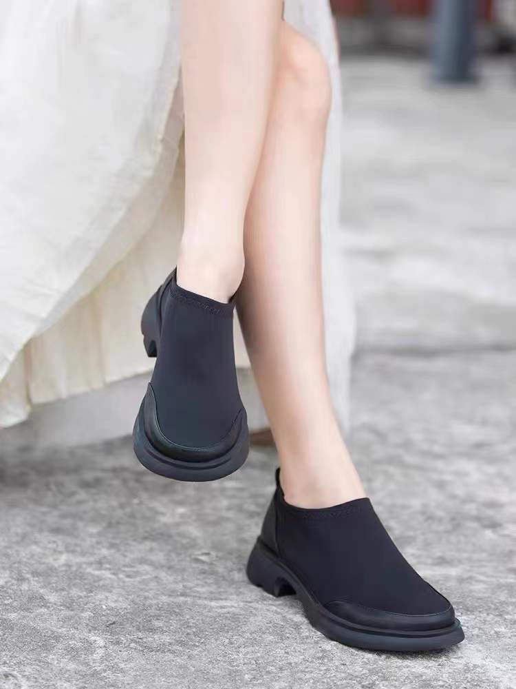 Giày ballet nữ da bò mũi tròn đế bệt phong cách thanh lịch — Màu đen, Màu cà phê chi tiết 2