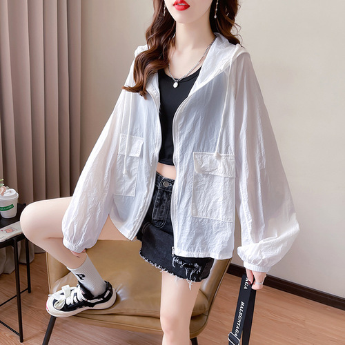 Women's Sun Protection Shirt, UV Protection Summer Fashion Loose Hooded Zipper Design Thin Casual Open Hooded Jacket