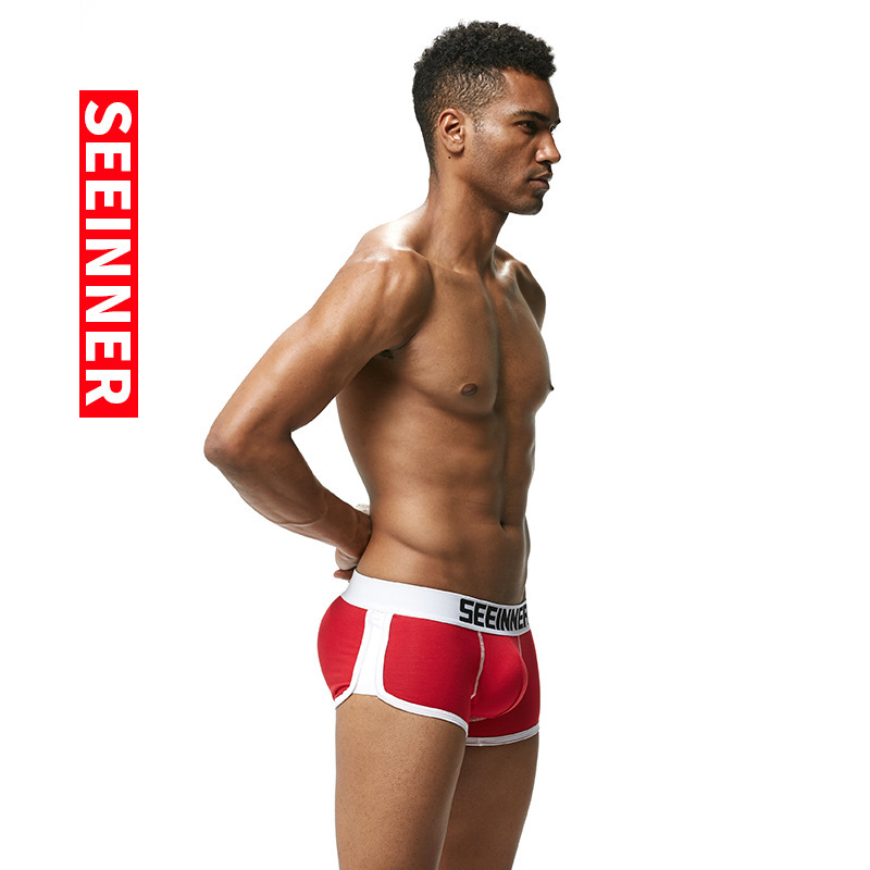 Ropa interior masculina para exportación en AliExpress y Amazon, calzoncillos bóxer de algodón con relleno en la cadera, color liso, nuevo diseño transpirable que realza la cadera.