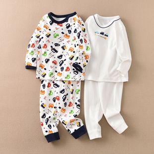 Distribution generation children's long-sleeved autumn clothes warm export Japanese non-printed brushed fleece boys' home pajamas long pants
