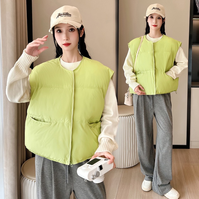 Transfronterizo puff plumón chaleco de mujer 2025 otoño y invierno nuevo hombro coreano pequeño cuello redondo abrazadera de caballo de algodón stock