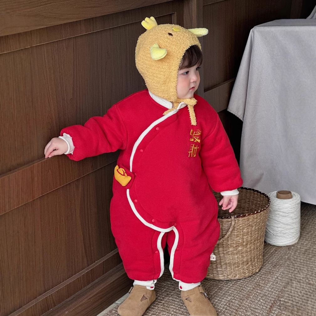 Ropa de algodón para bebés de estilo chino, ropa festiva de Año Nuevo, lingotes de oro tridimensionales, ropa para bebés, ropa acolchada de algodón de una pieza