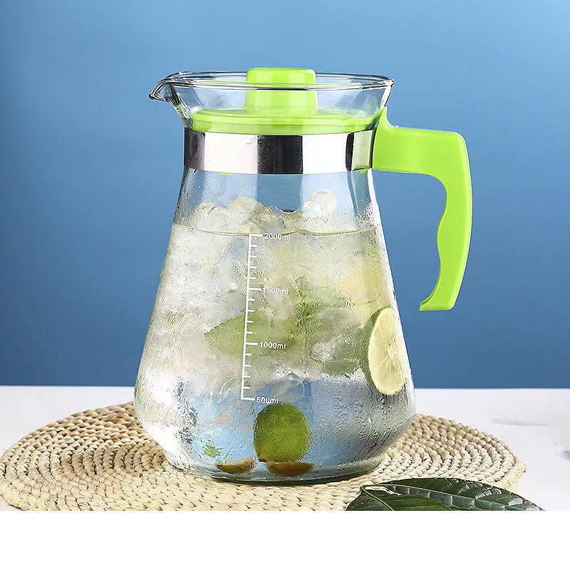 Tetera de vidrio para el hogar tetera resistente al calor olla de jugo transparente flor grande tetera hervidor de agua fría filtro olla de pico de pato