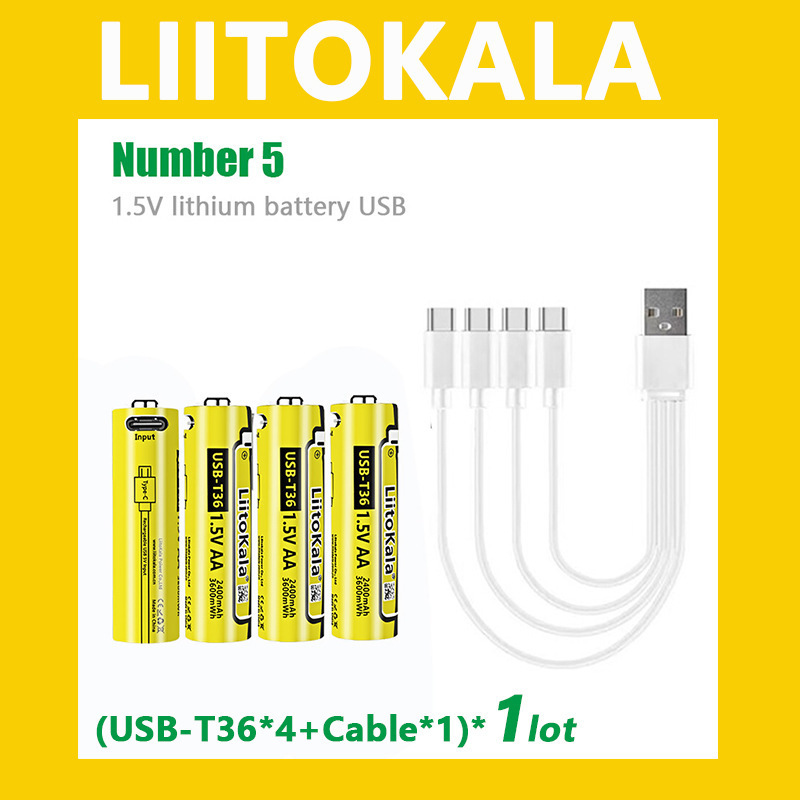 跨境专供LiitoKalaUSB-T361.5V 5号Type-c充电 电池 1拖4充电线