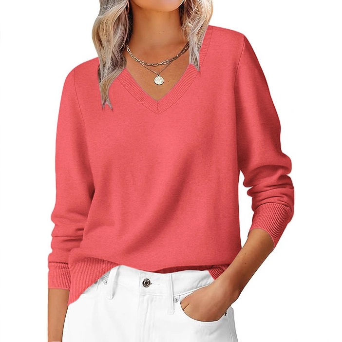 Women's Long Sleeve V Neck Sweater 2025 Autumn Casual Classic Soft Loose Basic Pullover Tops Women's Long Sleeve V Neck Sweater 2025 Autumn Casual Classic Soft Loose Basic Pullover Tops