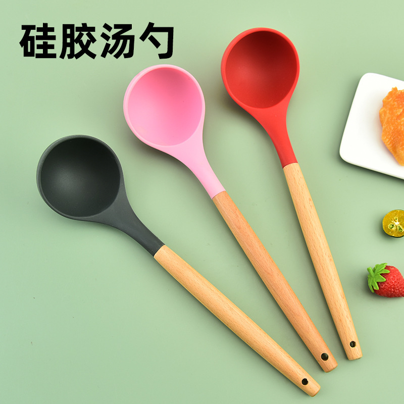 Kitchenware Silicone Spatula Thick Beech Wood Silicone Spatula Bowl Beech Wood Cooking Spoon Kitchen Cooking Tools