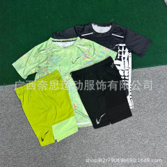批发套装新款冰丝宽松运动速干透气宽松休闲训练健身潮流五分裤男