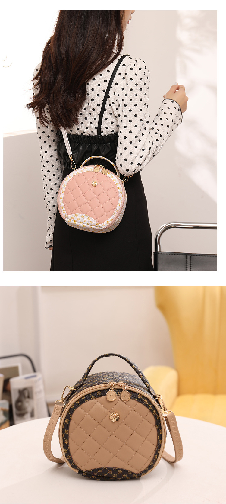 Women's Small Pu Leather Geometric Swan Streetwear Round Zipper Crossbody Togo bag display picture 2