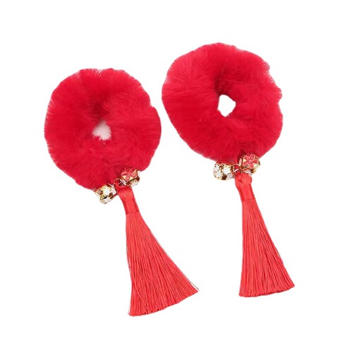 Children's New Year Chinese style plush tassel hairband ancient style headband hair accessories girls rubber band baby New Year's headwear