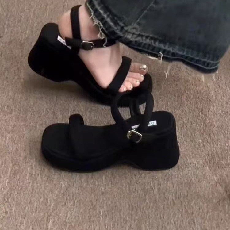 Sandalias Romanas con Tacón de Cuña para Mujer de Ante con Suela Gruesa