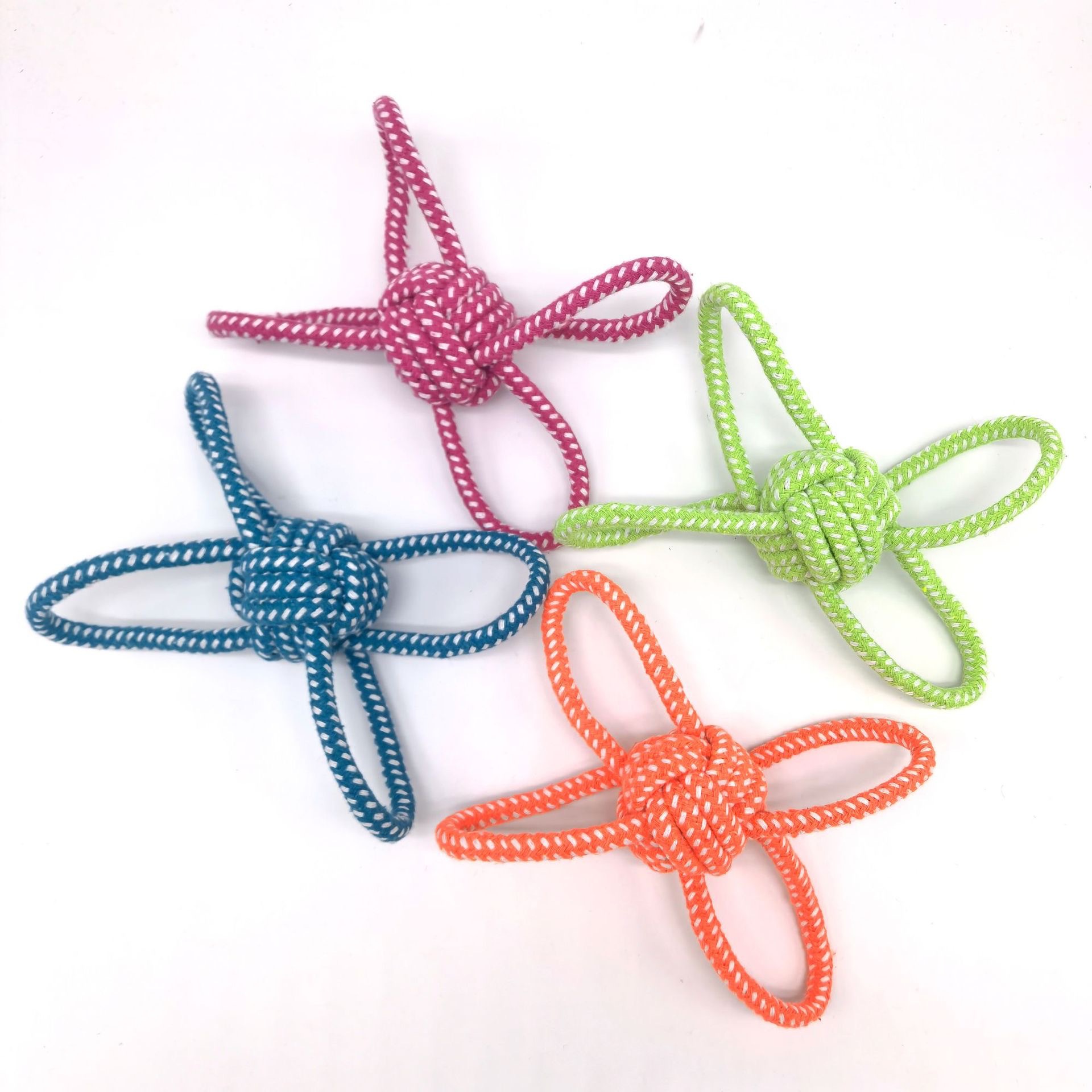 Juguetes de nudo de cuerda para perros, dentición, limpieza de dientes, bolas de cuerda de algodón, perros pequeños y medianos, tejido resistente a las mordeduras, cuatro suministros para mascotas de entrenamiento de perros globales
