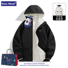 NASA ABOUT夹克男秋冬季新款百搭帅气羊羔绒两面穿防风连帽外套男