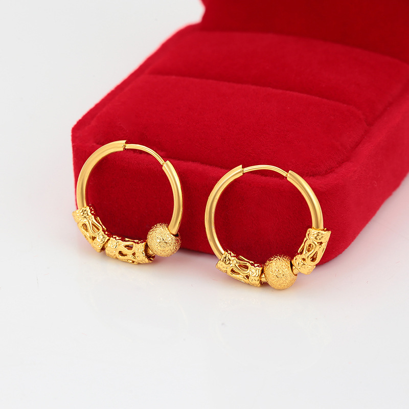 Xuping moda ligera de lujo puede girar aretes de orejas de bola geométrica aleación de cobre chapado 24k auriculares de color auriculares de Año Nuevo al por mayor