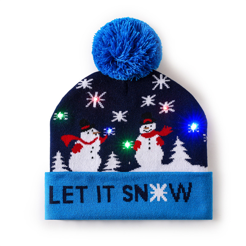 Spot año nuevo sombrero de Navidad transfronterizo con luz LED luz invierno cálido lana jacquard sombrero de Navidad de punto