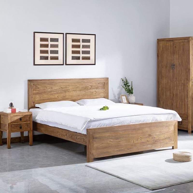 Old Elm Solid Wood Bed Chinese Zen Double Bed Bedroom Antique Furniture Simple Thickened Wooden Bed B&B Single Bed