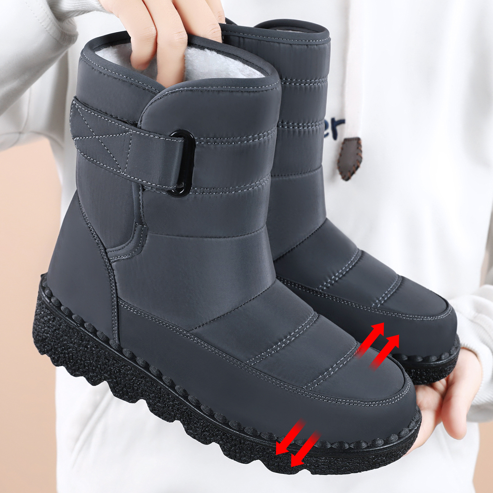 Botas de Invierno para Mujer, Nuevas, Exportación, Talla Grande, Forradas de Felpa, Botas Largas Gruesas, Zapatos de Algodón Ligeros de Poliuretano, Botas Cálidas para la Nieve.