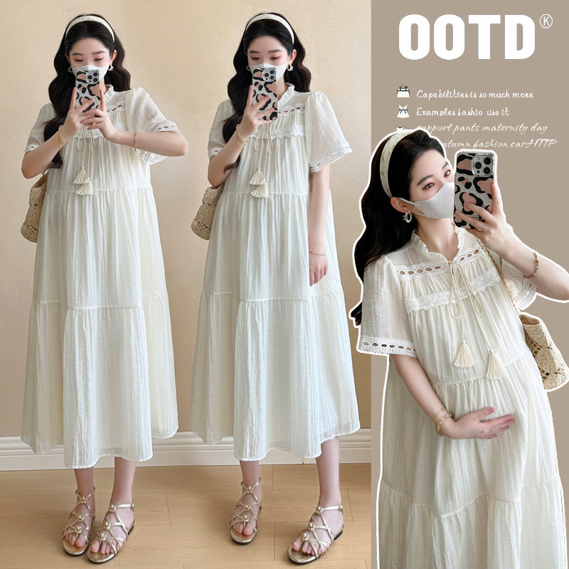 Maternity Wear 2025 New Summer Maternity Skirt Ethnic Style Skirt Bohemian Large Swing Skirt Maternity Dress