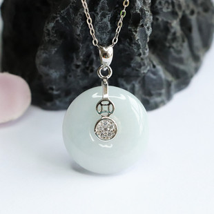 Yuyu S925 silver inlaid natural jade pendant Ping An buckle necklace jewelry live factory wholesale FC2052704
