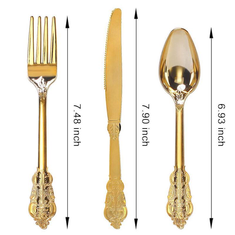 Steak Retro Gold-plated Disposable Knife, Fork and Spoon Plastic Tableware Western Food Three-piece Set Food Grade Thickened Fork Cross-Border