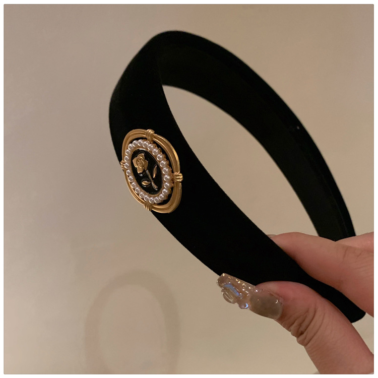 Chanel estilo retro simple flor negro diadema de viaje accesorios para el cabello de la diadema de moda elegante para mujer del todo fósforo de las mujeres