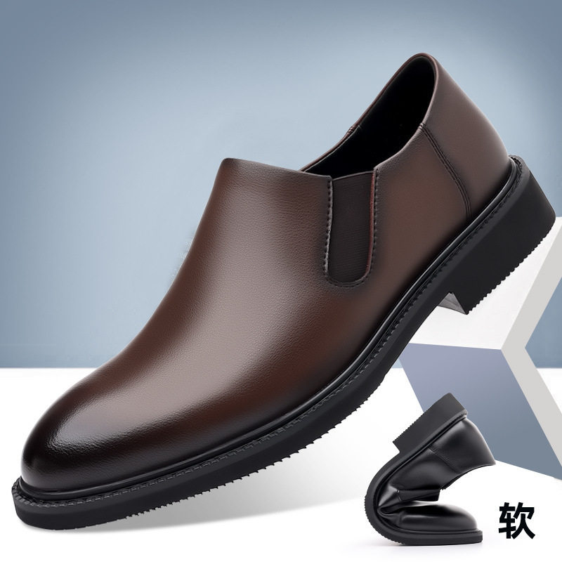 Giày da nam công sở mũi nhọn cổ thấp, kiểu lười xỏ chân, đế cao su êm chân — Màu nâu, Màu đen