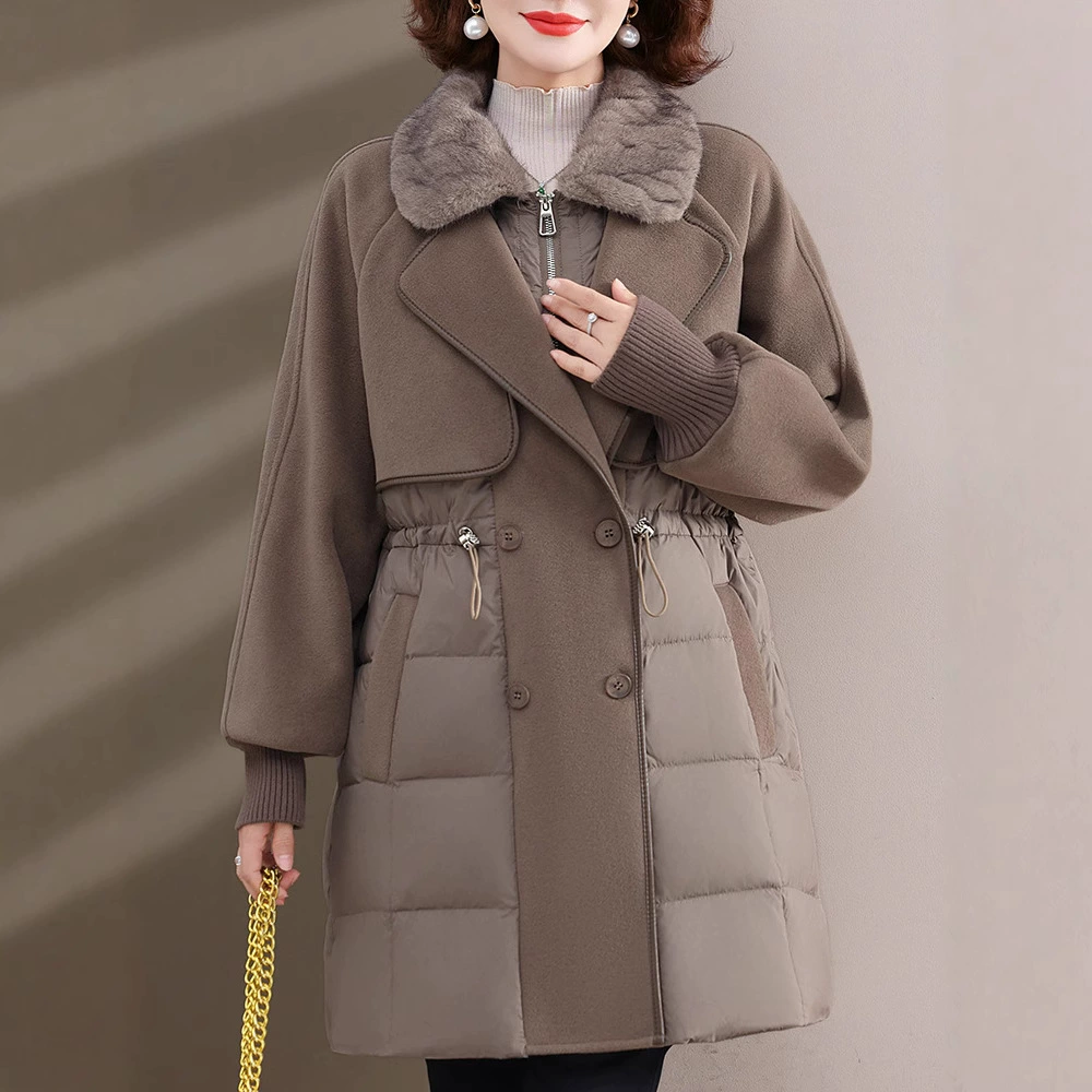 Мама зимняя одежда высокого класса модный средний и длинный пуховик средний и пожилой женский осенний и зимний белый утиный бархатный хлопчатобумажный пиджак