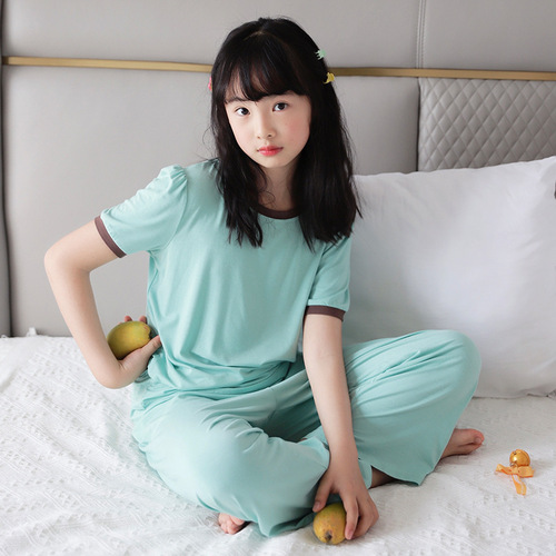 Girls' home wear pajamas 2024 new summer style loose thin comfortable and cool drape suit for middle-aged and older children parent-child