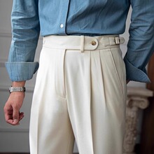 英伦风那不勒斯高腰直筒休闲西裤男装轻熟绅士商务通勤复古长裤潮