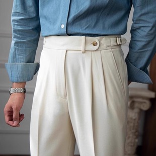 British Style Naples High Waist Straight Casual Trousers Men's Light Mature Gentleman Business Commuter Vintage Trendy Trousers