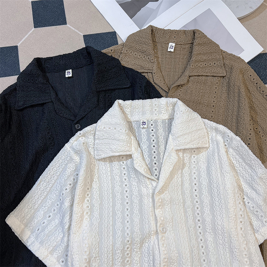 "Kurzarmhemd aus Leinenmischung mit Kragen für Herren und Damen – Atmungsaktives Lochmuster-Design, knitterfrei und lockere Passform (Schwarz/Weiß/Braun, Größen M-3XL)"_voghion.com