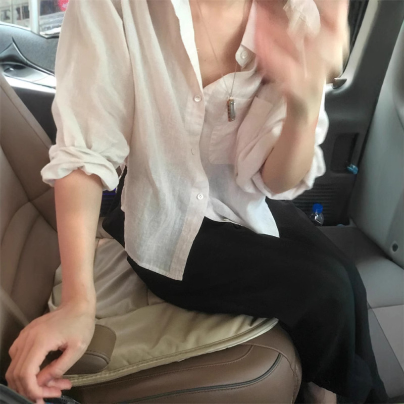 Clearance Cotton-Linen Texture Shirt 2025 Summer Sun-Protective Blouse Ins Casual Simple Dongdaemun Designer Top