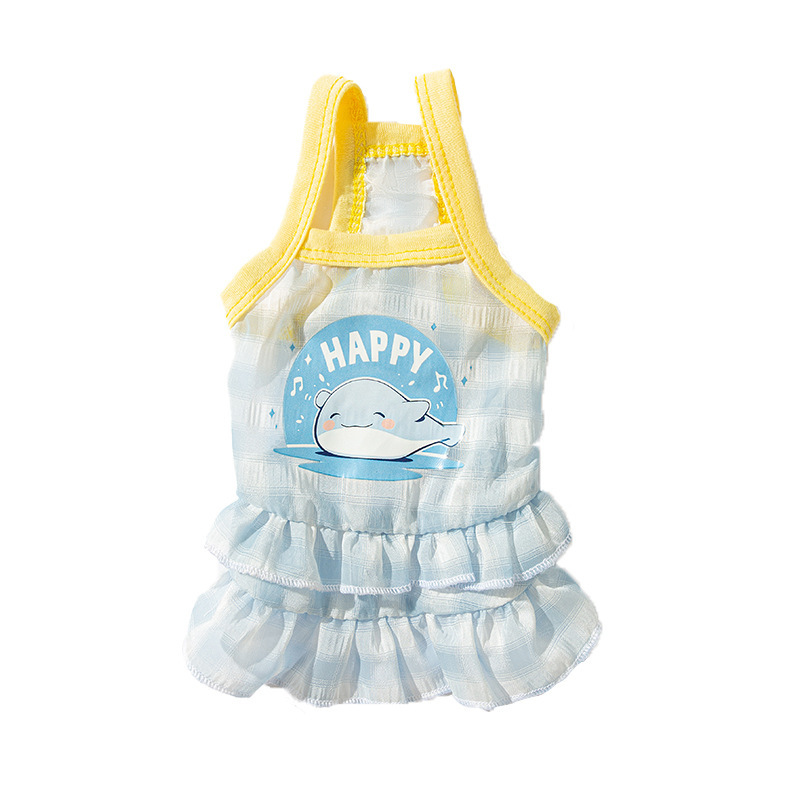 Primavera y verano perros lindos dibujos animados perros pequeños y medianos falda de caballo gato dos pies vestido de mascotas ropa de perro