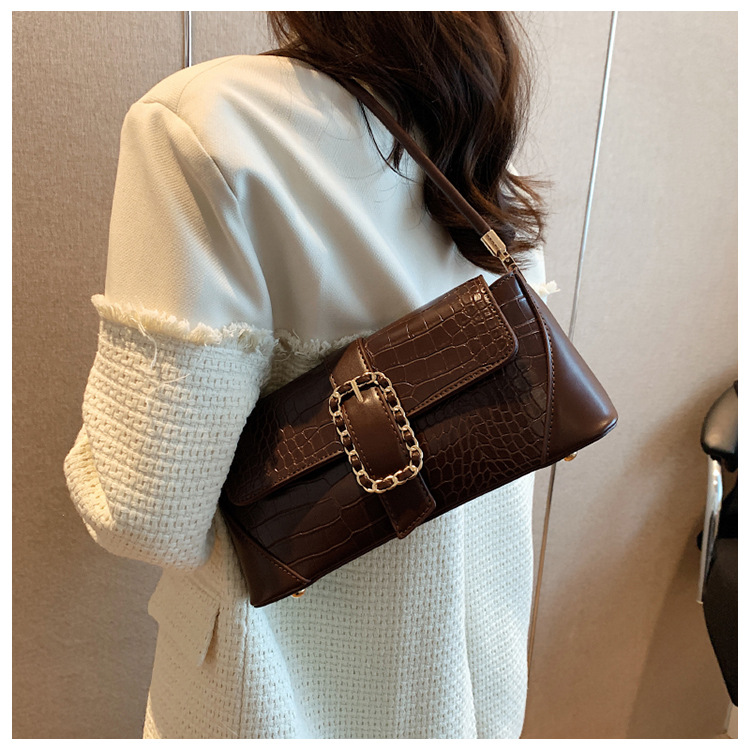 Women's Medium All Seasons Pu Leather Plaid Streetwear Square Zipper Buckle Baguette Bag display picture 1