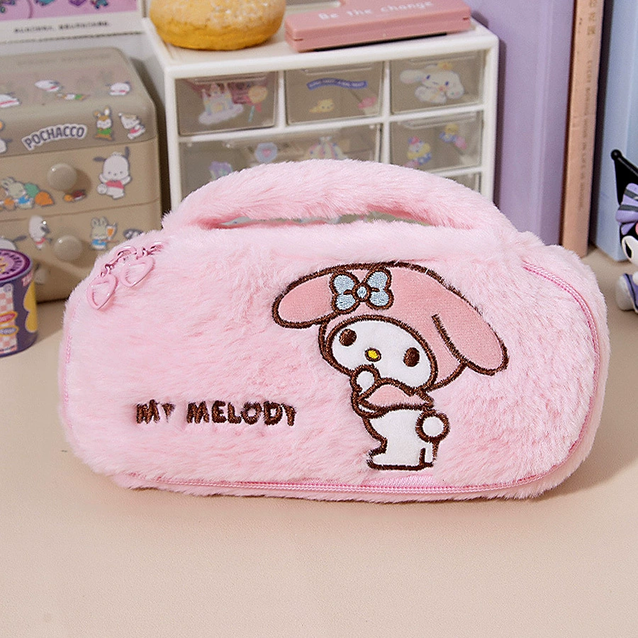 Плюшевый пенал Sanrio Hello Kitty, вместительный портативный канцтовары, многоразовый (22×12×3 см)