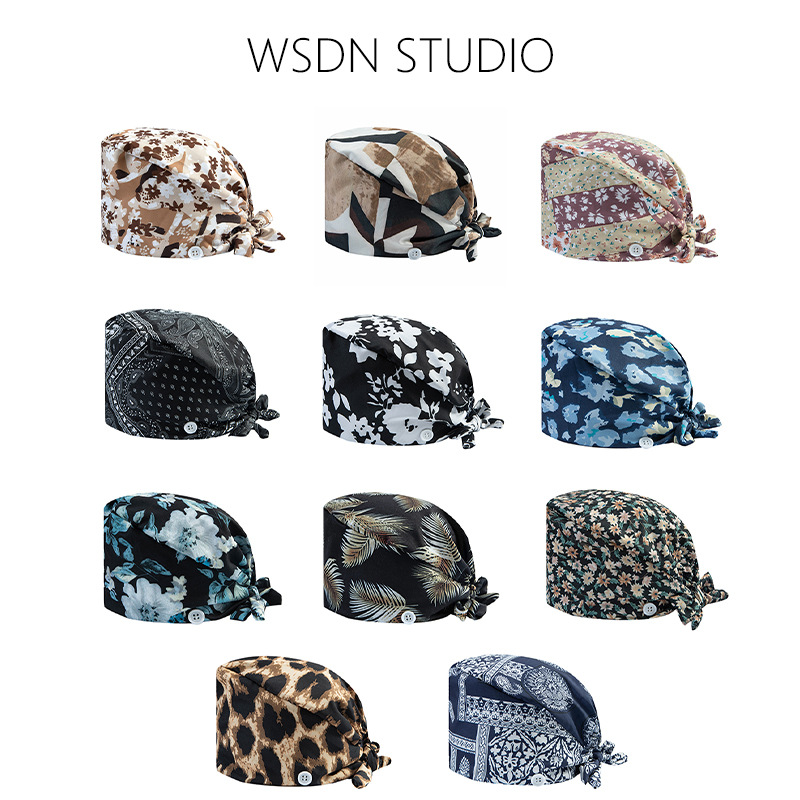 外贸工厂波西米亚时髦印花护士帽男女士手术帽防尘家政帽复古豹纹