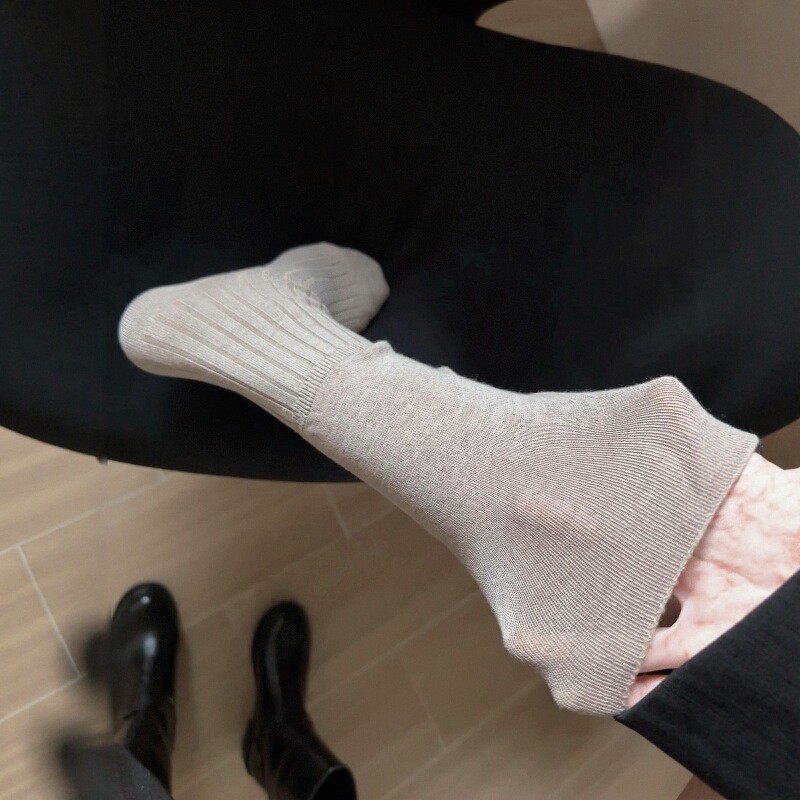 miu系芭蕾堆堆袜子女春秋网眼透气小腿袜韩系卡其竖条中筒袜百搭|undefined